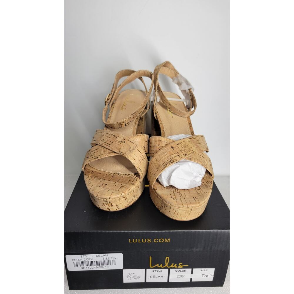 Lulus Selah Cork Ankle Strap Heels Size 7.5 - Picture 4 of 11
